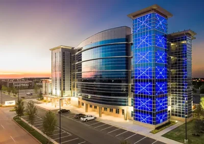 Gulfport Energy building exterior at sunset