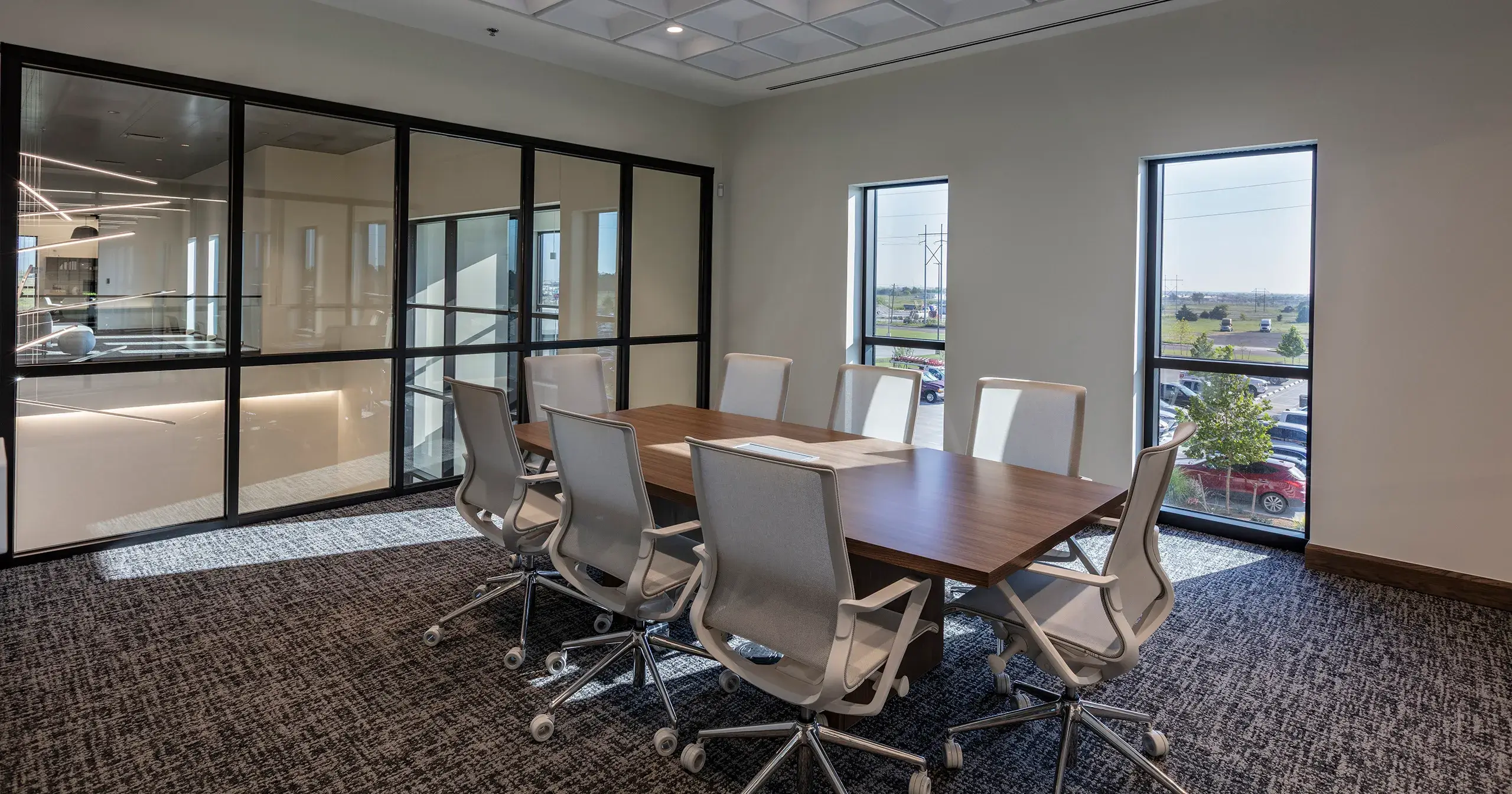 Conference room with acoustical ceiling